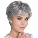 GNIMEGIL Silver Grey Wigs for Senior Women Hair Elderly Wig with Bangs Layered Natural Hair Styles Short Old Lady Wig Halloween Costume Granny Wigs for Older Ladies (Gray)