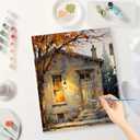 Cozy House Paint by Numbers Kit for Adults - DIY Autumn Cottage with Lamp Light Painting on Canvas 16x20In, Framed Acrylic Paint Set, Suitable for Beginners, Art for Home Decoration or Gifts