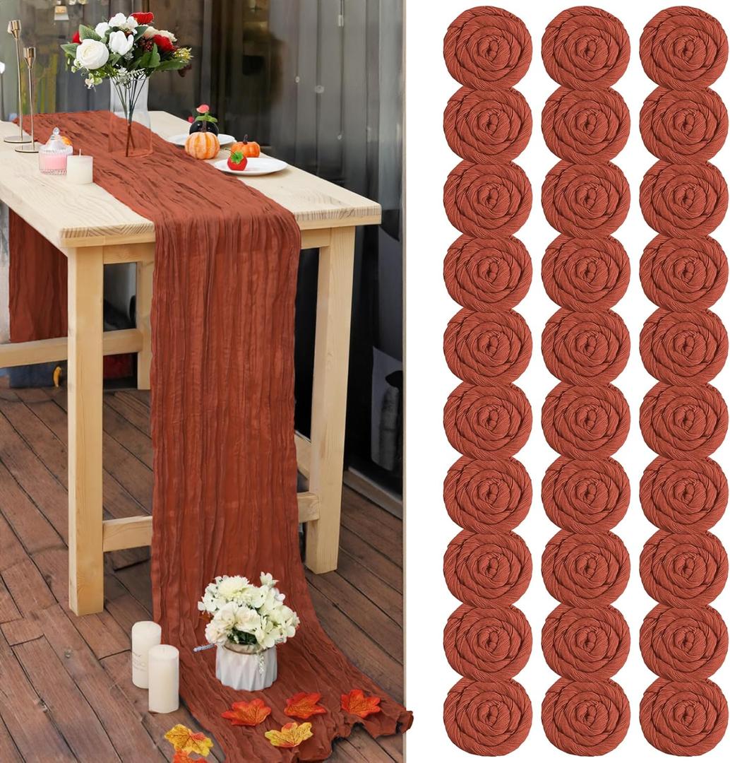 30 Pcs Terracotta 10FT Cheesecloth Table Runner 23"x120" Boho Gauze Table Runner Rustic Romantic Cheese Cloth Table Runners for Wedding Arch Bridal Shower Baby Shower Birthday Party Summer Table Dcor