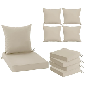 Outdoor Chair Cushions Set of 4, Waterproof Backrest and Deep Seat Cushion Set for Patio Furniture, Outdoor Sofa Replacement Cushions with Removable Cover, 24 x 24 Inch, Cream
