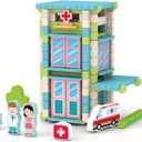 123PCS Wooden Building Blocks Set for Toddlers, Construction City Stacking Toys, Preschool Learning Educational Toys for Kids 3+ Years Girls and Boys (Hospital)