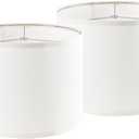 PAPAYA Set of 2 Cream White Lamp Shades Large Durm Lampshades 16" Top x 16" Bottom x 12" High (Spider）Modern Lampshade for Table and Bedside Lamp