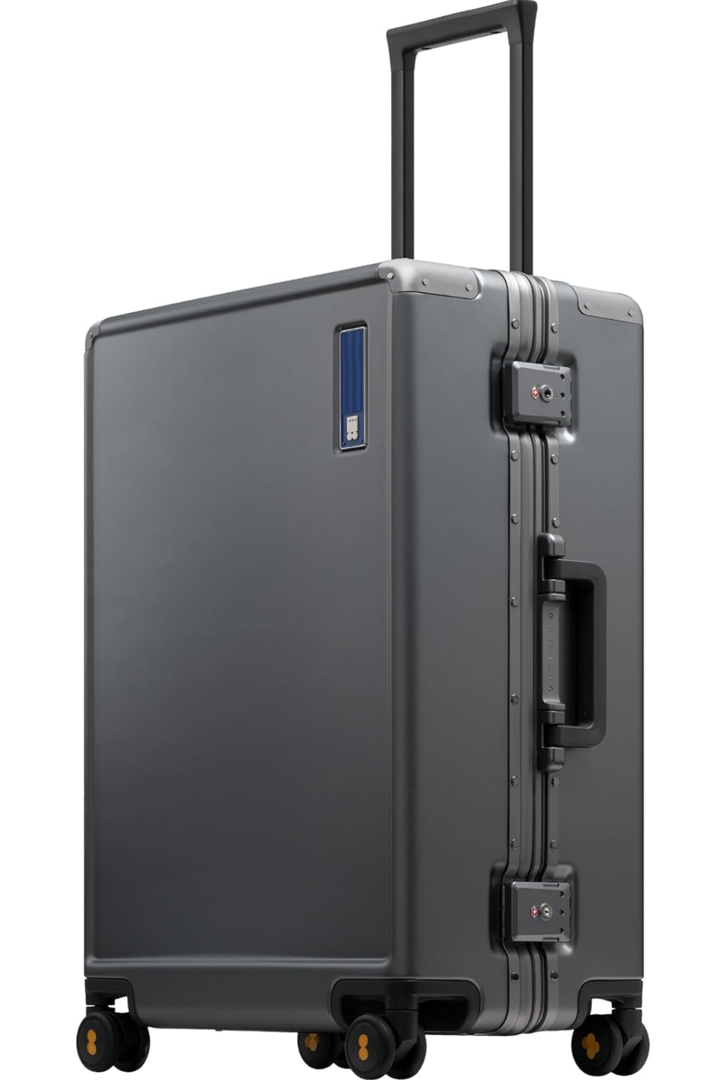 LEVEL8 Zipperless Checked Luggage with Aluminum Frame, Upgraded Medium Hardside Suitcase with Spinner Wheels, Metal Travel Luggage with Double Tsa Locks, 24 Inch, Grey