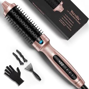 Terviiix Thermal Brush 1.25 Inch Makes Volume Curls, Ceramic Tourmaline Ionic Hot Brush Heated Round Volumizer, Digital Display 9 Temperatures Curling Iron Hair Curling Brush, Dual Voltage