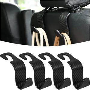 Car Seat Headrest Hook, 4 Pack Auto Seat Hanger Storage Organizer for Purse Handbag Coats Grocery Bags, Car Interior Accessories, Universal Vehicle Backseat Plastic Hanging Hook (Black2)