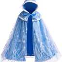 PURFEEL Girls Princess Velvet Cape Kids Elsa Hooded Princess Cape Halloween Snow Cloak Costumes, Size M