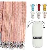 BAY LAUREL Turkish Beach Towel with Travel Bag 39 x 71 Quick Dry Sand Free Lightweight Large Oversized Towels Light