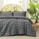 Amlie Home Tufted Boho Comforter Set Queen Size, 3 Pieces Soft Textured Bed Set, Lightweight Breathable Comforter for All Seasons, Farmhouse Shabby Chic Jacquard Bedding, Cozy Gift for Women, Grey