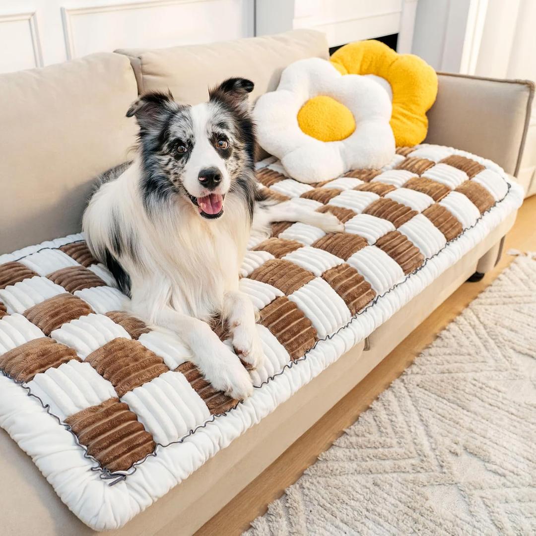 FUNNY FUZZY Pet Couch Covers for Sofa, Dog Couch Bed for Furniture Protector, Pet Bed Mat, Couch Cover for Dogs Washable with Non Slip, Medium, Brown