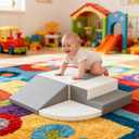 FVBADE Indoor Crawl and Climb Foam Play Set, 4-Piece Colourful Foam Climbing Blocks for Toddlers 1-3, Climb and Crawl Activity Playset, Soft Play Equipment Crawling and Sliding (Grey), Small