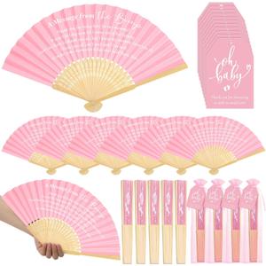 Threehoney 25 Set Baby Shower Favors for Guests Pink Folding Paper Fans a Message from the Bump Favors Bamboo Fans with Thank You Tags Handheld Pink Fans Baby Shower Party Favor for Girl Gender Reveal