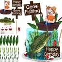 21 PCS Gone Fishing Cake Toppers Fisherman Fish Cake Decoration for Gone Fishing Themed Party Supplies Decor