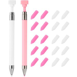 PATIKIL Diamond Art Pen with Wax, 2 Pcs Fine Point Diamond Art Accessories Refillable Wax Pen with 20 Pcs Wax for Diamond Art Nail DIY Craft, Pink and White
