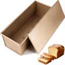 Pullman Loaf Pan with Lid 13x5 Inch, Nonstick Aluminum Steel Bread Pan for Baking, Corrugated Sandwich Toast Pan with Bottom Vent Holes, 2.2LB Gold Loaf Pan