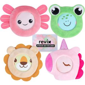 REVIX Kids Ice Packs - Reusable Gel Cold Packs for Toddlers and Babies, Soft Cloth Covers with 4 Cute Animal Designs, Hot & Cold Compress for Comfort, Soothing, Relaxation, and Everyday Bumps