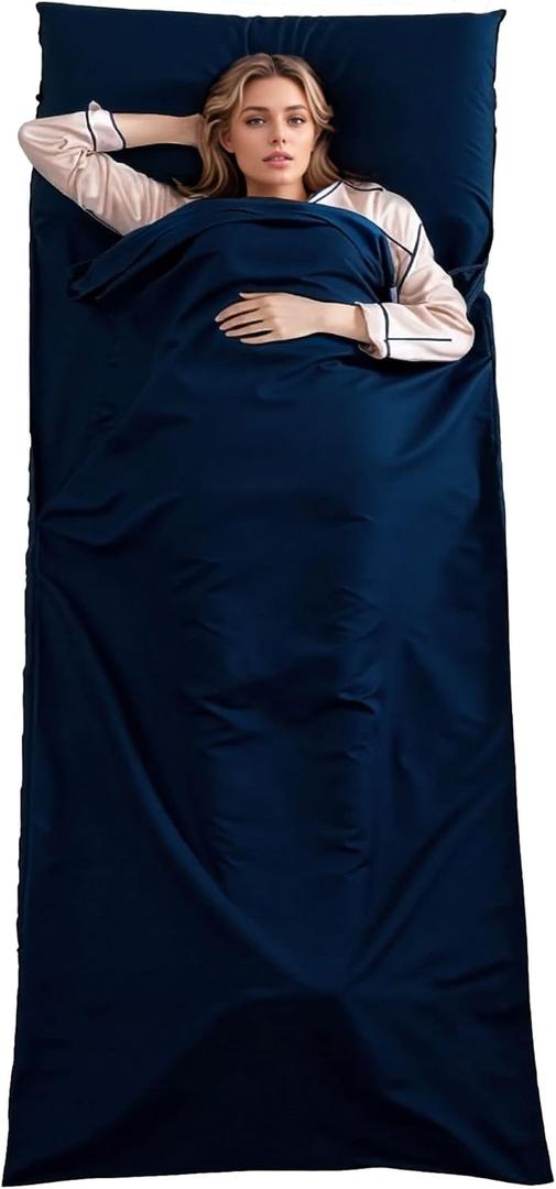 Wind Tour Sleeping Bag Liner Adult Sleep Sack Lightweight Portable Travel Sheets for Hotel Double Sleeping Bag Liners for Camping Backpacking Hotels (Dark blue-90*220cm)