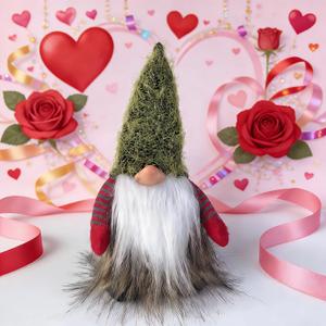 12inch Valentine's Day Gnome Tree Topper with Tree Topper Holder Santa Valentines Day Gnome with Lights Hand Made Valentine's Day Decoration Holiday Home Decor Ornament, Green