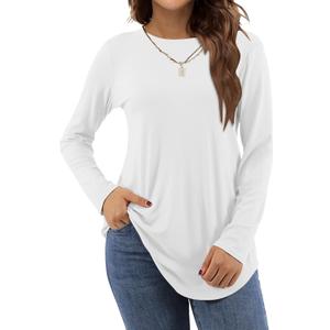 Amoretu Women's Long Sleeve Tunic Tops Casual Crew Neck Loose Shirts for Leggings (Large, All White)