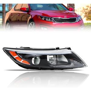 Right Halogen Headlight Assembly for 2014-2015 Ki-a Optima, Passenger Side Halogen Headlamp with Clear Lens Black Housing Amber Reflector, 1 PC