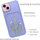 Unov Case Compatible with iPhone 15 Plus iPhone 14 Plus 5G Soft TPU Slim Protective Case with Flower Floral Bouquet Girly Card Holder Back Cover Case Mouve Purple