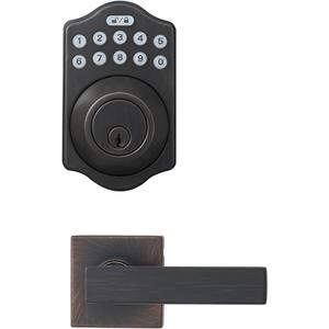Amazon Basics Traditional Electronic Keypad,Keyless Entry Door Lock Deadbolt with Handle Set, Key Pad Front Door with Knob, Traditional Door Locks for Front Door Handle, Oil Rubbed Bronze, 1-Pack