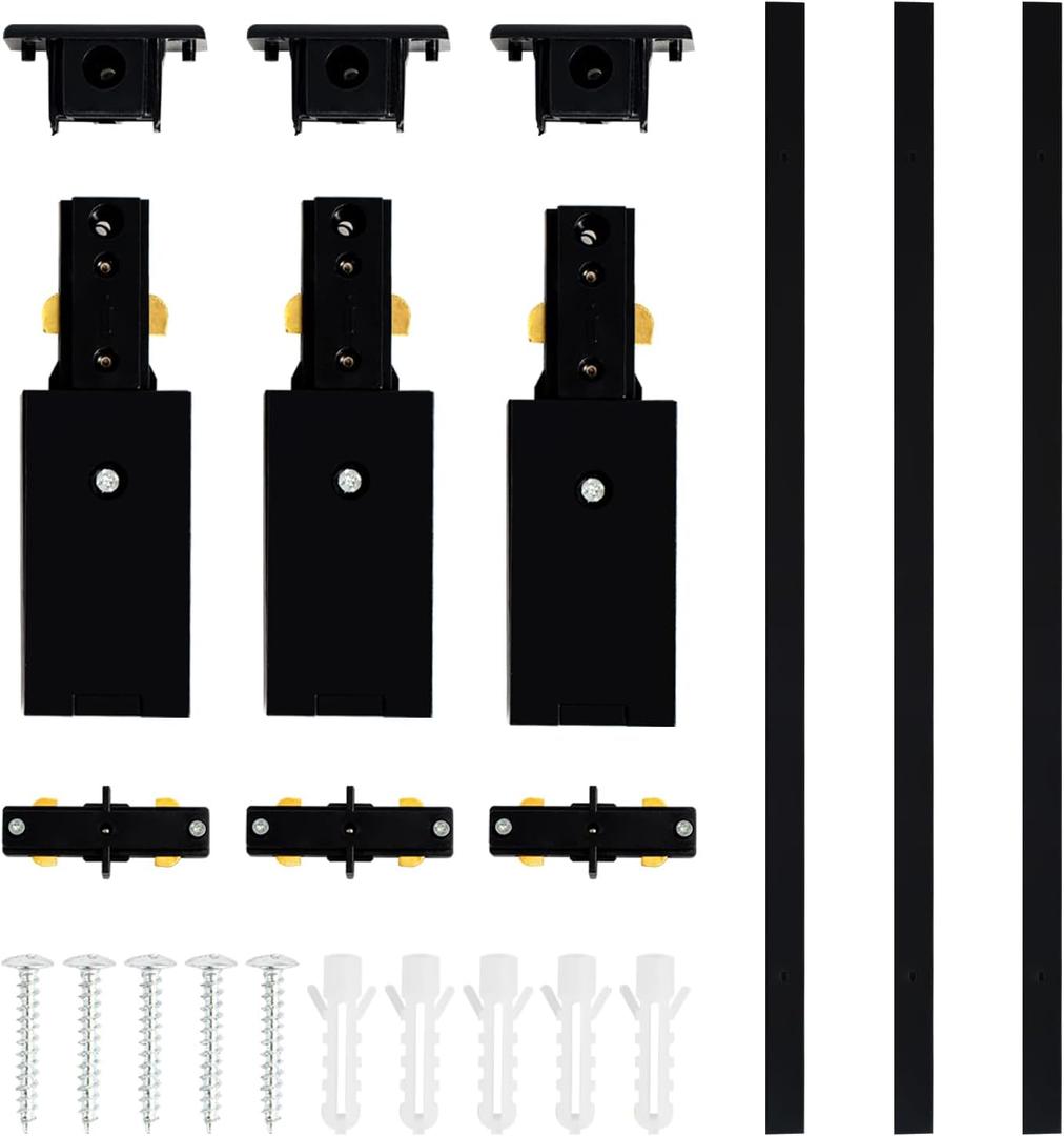 VANoopee H Track Lighting Rails Kit, 10FT H Type Track Rails Black with End Caps and Live End Feed Connector, Compatible with Single Circuit 120V H Style Track System