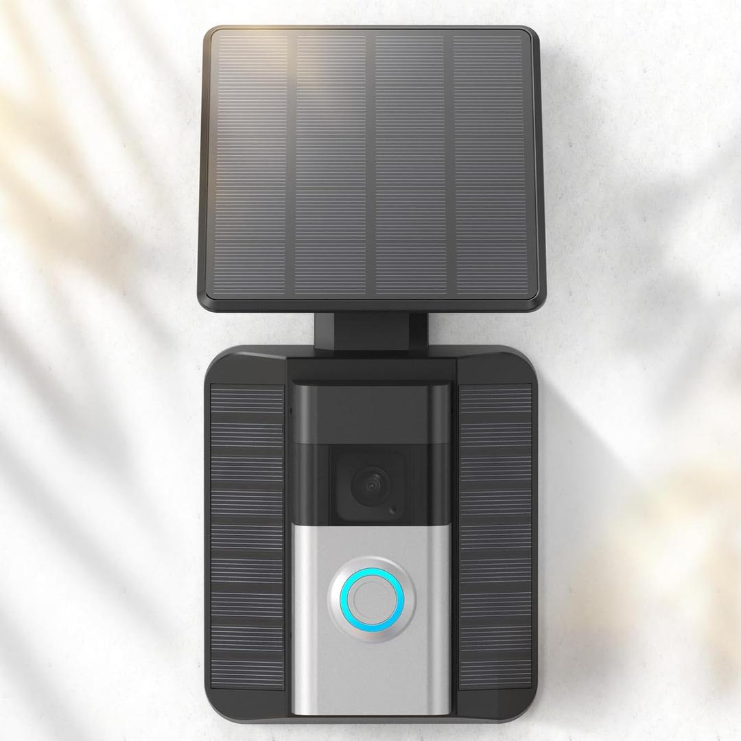 Doorbell Solar Charger Compatible for Ring Video Doorbell 3/3 Plus/4/Battery Doorbell Plus/Battery Doorbell Pro(2-Prong Port), QIBOX 2.9W Adjustable Efficient Solar Panel Mount for Doorbell Camera