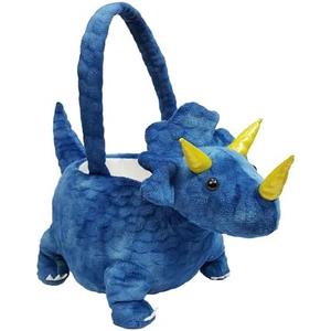 DearSun 3D Triceratops Plush Basket Easter Egg Hunting Basket, Cute Animal Plush Baskets for Easter Decorations Party Supplies Candy Gifts Storage, Blue