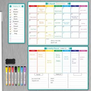 MaxGear Magnetic Fridge Calendar Whiteboard, 16"x12" Monthly and Weekly Dry Erase Board for Refrigerator, Smooth Writing and Effortless Cleaning Planner Board with 7 Markers,1 Eraser,1 Shopping List