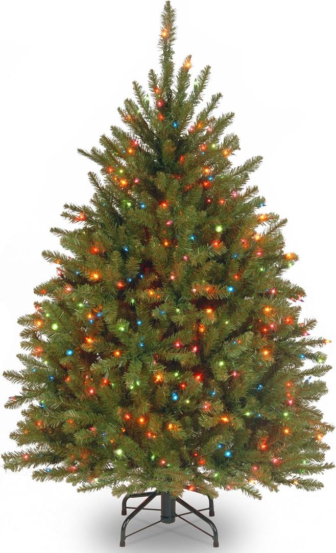 National Tree Company 4.5 ft Pre-Lit Dunhill Fir Artificial Christmas Tree, 450 Multicolor Lights, 763 Tips, Includes Stand, Green