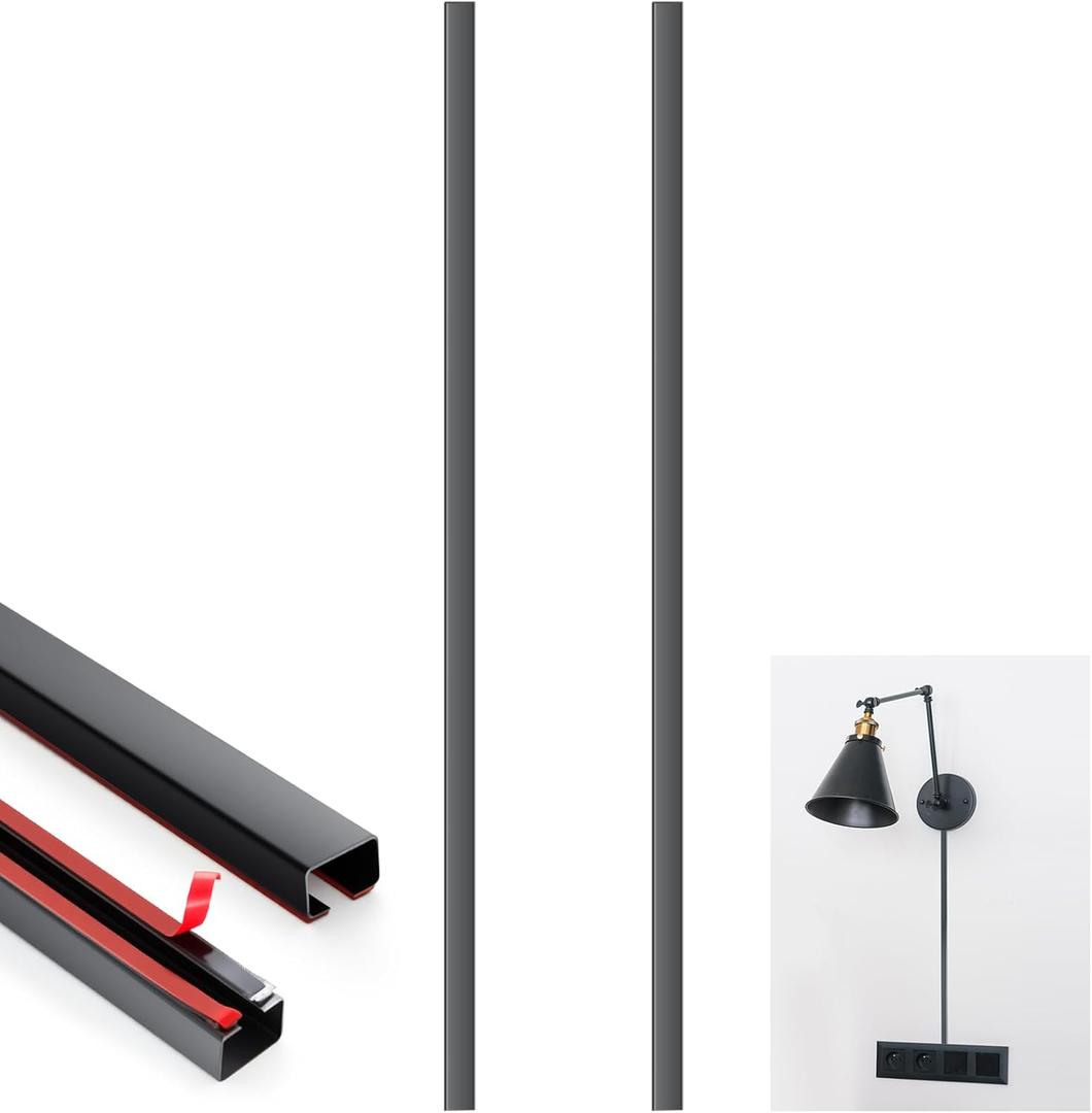 Zonon 2 Pack 30" Long Matte Metal Cord Cover Self-Adhesive Lamp Cable Raceway Wire Hider for Wall Cable Home Office Kitchen(Black)