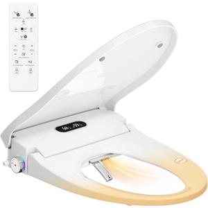Rainsworth Smart Bidet Seat with Dual User Memory, Instant Heat & Auto-Dry Cycle - Adjustable Heated Seat, Warm Water, Stainless Nozzles, Remote & Knob Control for Elongated Toilets