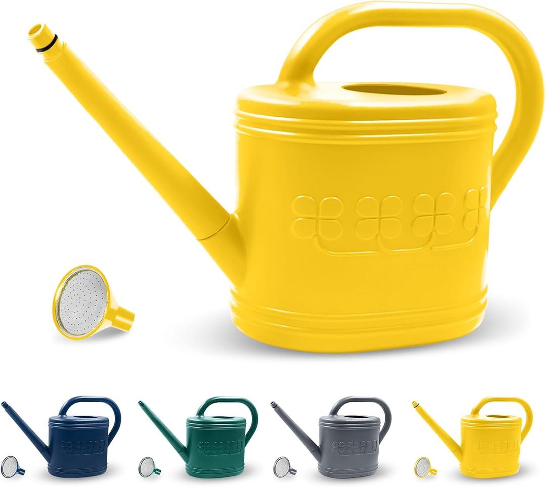 Watering Can for Indoor & Outdoor Plants, Plant Watering Can with Stainless Steel Shower Head, 1 Gallon Plastic Watering Can for Garden, Flowers, Vegetable, Greenhouse (Yellow)