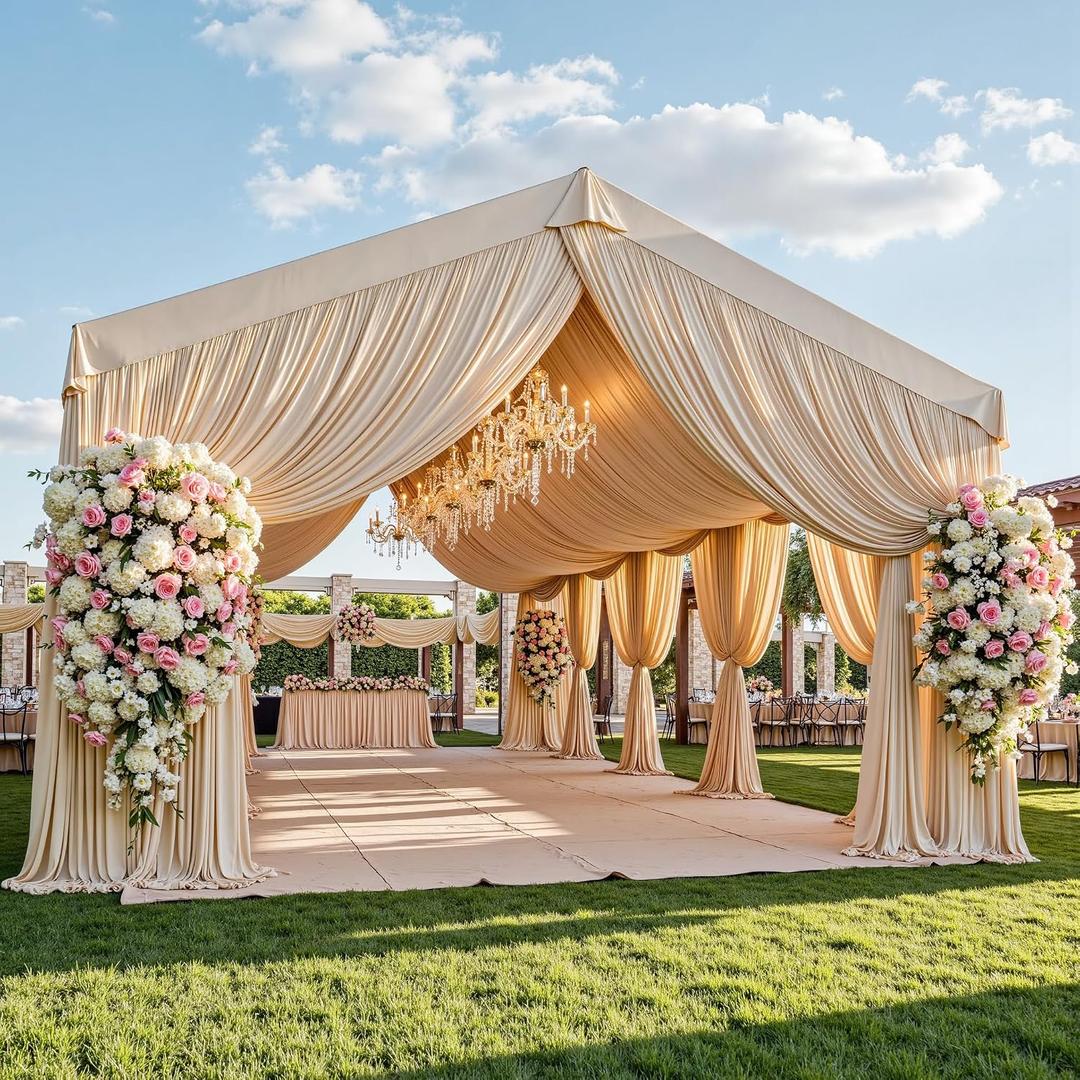 20ftx40ft Champagne Ceiling Curtain for Wedding Parties – 4 Panels Wrinkle-Free 40 FT Long Tent Draping Curtains for Wedding, Birthday & Theme Parties, 40ft Height with Rod Pocket, 60"W x 480"L
