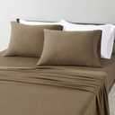 Amazon Basics 100% Cotton Jersey Bed Sheet Set, King, Brown, Solid