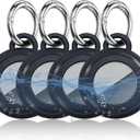 for AirTag Keychain Holder 4 Pack, Waterproof TPU Case with Holder for Apple AirTags, Shockproof, Secure Lock for Wallet, Key, Bag, Luggage, Pets(Black)