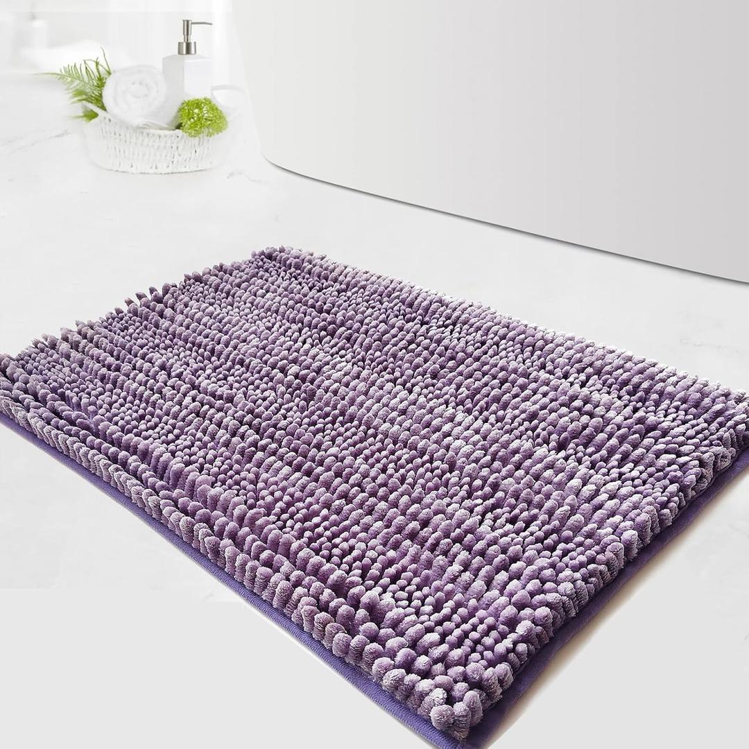 Civkor Bath Mat for Bathroom, 31x20Inch Purple Bathroom Mat Bath Rug Non Slip, Extra Soft and Absorbent Chenille Machine Washable for Shower Floor