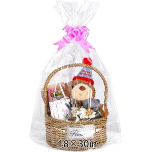 12 Pcs Clear Cellophane Bags 18x30 Inch Cellophane Wrap for Gift Baskets Cello Gift Bags for Easter Basket Stuffers Candy Wedding Party Baby Bridal Shower Wine Bottles Presents