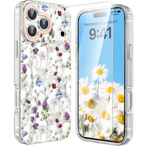 MILPROX Compatible with iPhone 17 Pro Max Flowers Case 6.9 inch - Cute Floral Pattern Design for Women Girls - Slim Clear Elegant Pretty Aesthetic Classy Exquisite Retro Girly Phone Cover - Garden