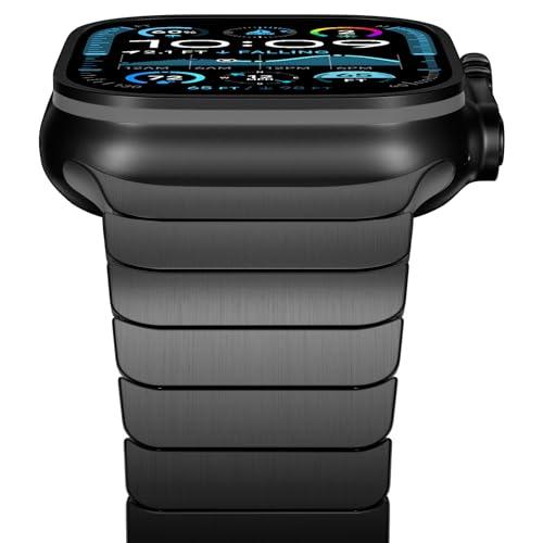 iiteeology Compatible with Apple Watch Bands 46mm/49mm/45mm/44mm, Luxury Stainless Steel Link Bracelet for Apple Watch Ultra 3/Ultra2/Series 1-11, 1 Bead-Black