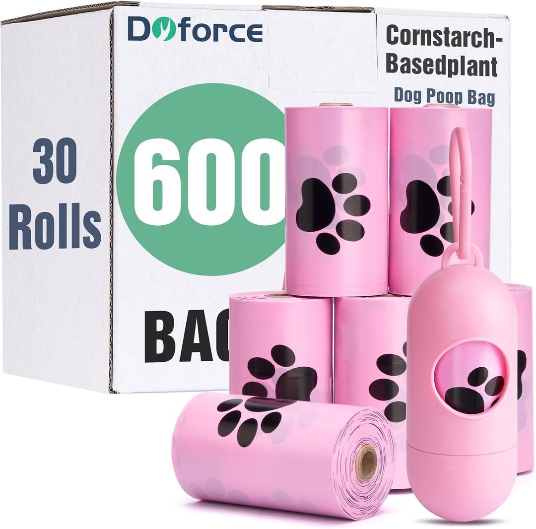 Dyforce Scented Dog Poop Bags,Leak Proof Pet Waste Bags for Dog Walking,Extra Thick and Large Cat Litter Bags for Poop,30 Refill Rolls,600 Bags,9x13",Pink