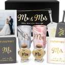 Linkax Wedding Engagement Bridal Shower Gifts for Couples Newlyweds Bride Groom Wife Honeymoon Anniversary, Mr and Mrs Coffee Mugs Set, Sand Jars Luggage Tags Passport Holder Presents
