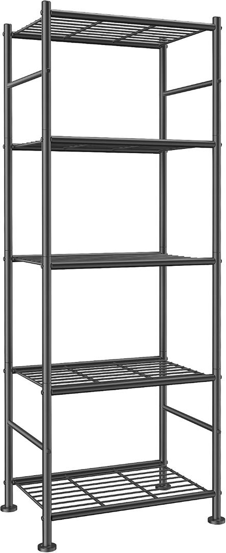 Sakugi Storage Shelves - 5 Tier Shelf Organizer, Sturdy Metal Garage Shelving with Adjustable Leveling Feet, Space-Saving Shelves Organizer for Pantry, Laundry, Kitchen (18" x 12" x 57", Black), 18.0W x 12.0D x 57.0H