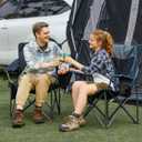 FUNDANGO Oversized Camping Chair for Adults, Heavy Duty Portable Foldable Lawn Chair with Padded Seat & Back, Lumbar Support, 4-can Cooler & Cup Holder, Carry Bag Included for Outdoor