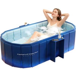 Jessie 59" Portable Bathtub, Foldable Ice Bath Tub for Adult, Bathroom Hot SPA Soaking Cold Plunge Tub Freestanding Bathtub Indoor Outdoor Yard (Blue)