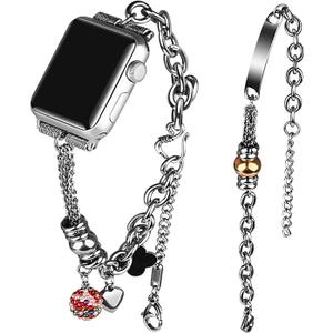 Bling Bands Compatible with Apple Watch Band 38mm 40mm 41mm 42mm 44mm 45mm 49mm Ultra Iwatch SE Series 8/7/6/5/4/3/2/1, Women's Rhinestone Charms Strap Double Tour Chain Bracelet Wristband Stainless Steel