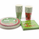 100Pcs Christmas Dinnerware Set Christmas Plates Napkins Party Decorations with Plates (9 & 7 inch) Cups Napkins for Xmas Tableware