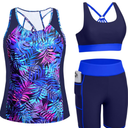 Tempt Me Women 3 Piece Tankini Swimsuits - Athletic Bathing Suits Swim Tank Top with Boy Shorts and Bra Modest Swimwear 2026 M