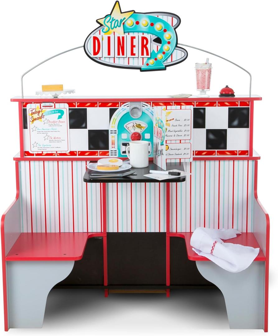 Melissa & Doug Double-Sided Wooden Star Diner Restaurant Play Space