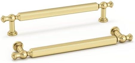 Haliwu 10 Pack Brushed Gold Cabinet Pulls, 5 inch(128mm) Hole Center Drawer Handles Zinc Alloy Hardware Pull for Kitchen Dresser Bathroom